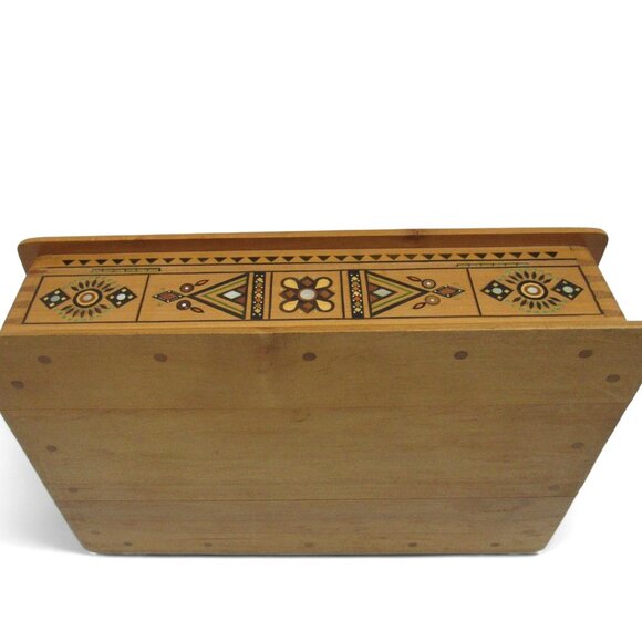 Rare Ukrainian Wooden Inlaid Carved Jewelry Box with Geometric VINTAGE 12 Inches - Picture 8 of 12